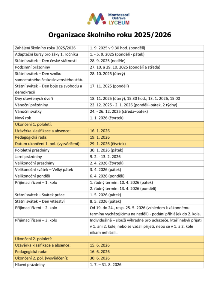 Organizace školního roku